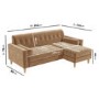 Beige Velvet 3 Seater L Shaped Sofa with Matching Footstool - Right Hand Facing - Idris