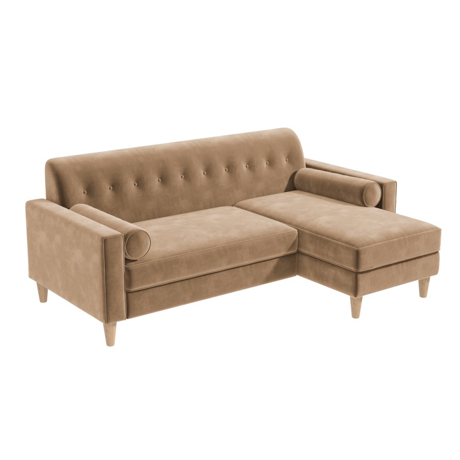 Idris Beige Velvet Corner Sofa with Matching Footstool Furniture123