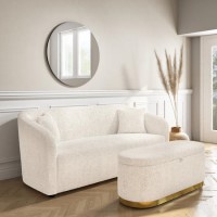 Cream Boucle 3 Seater Sofa with Matching Storage Footstool - Monroe