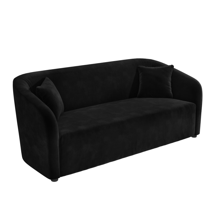 Black Velvet 3 Seater Sofa with Matching Storage Footstool - Monroe 