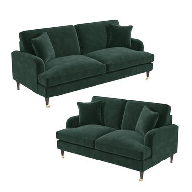 Green Velvet 3 Seater & 2 Seater Sofa Set - Payton