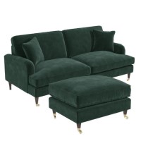 Dark Green Velvet  Sofa and Footstool Set - Payton