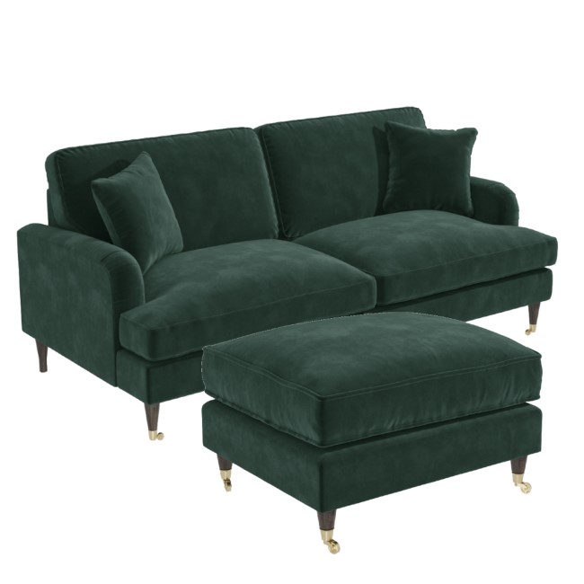 Dark Green Velvet  Sofa and Footstool Set - Payton