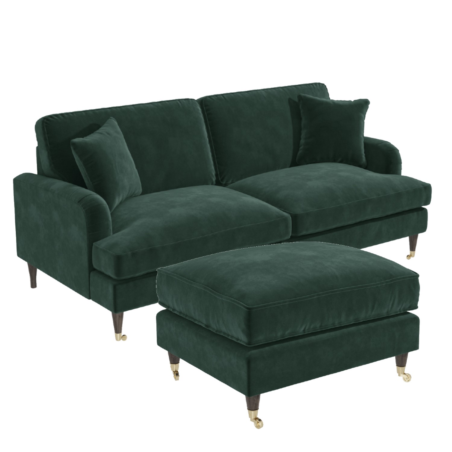 Payton Green Dark Velvet Sofa And Footstool Set