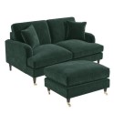 BUN/SOF123/84349 Dark Green Velvet Sofa and Footstool Set - Payton