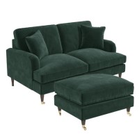Dark Green Velvet Sofa and Footstool Set - Payton