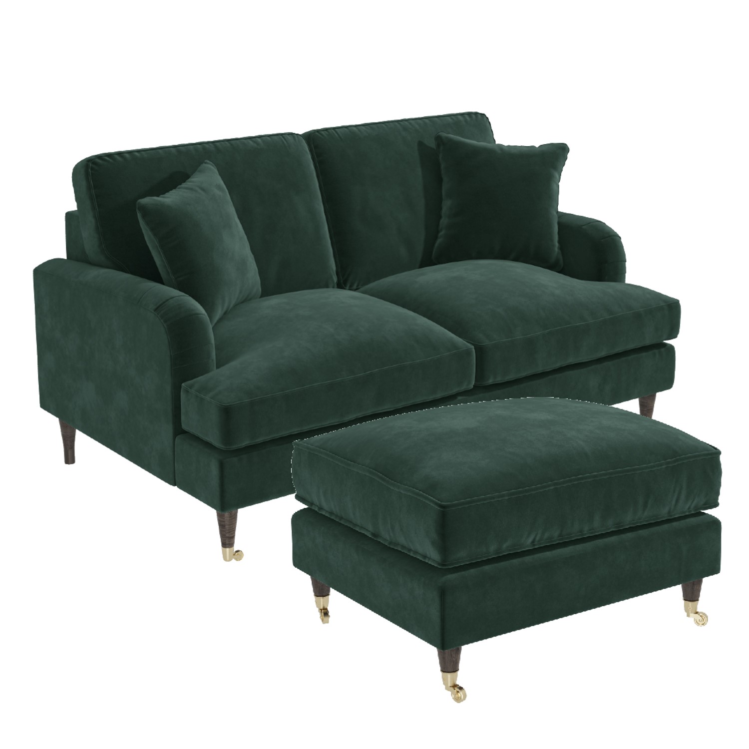 Dark Green Velvet Sofa Footstool Set