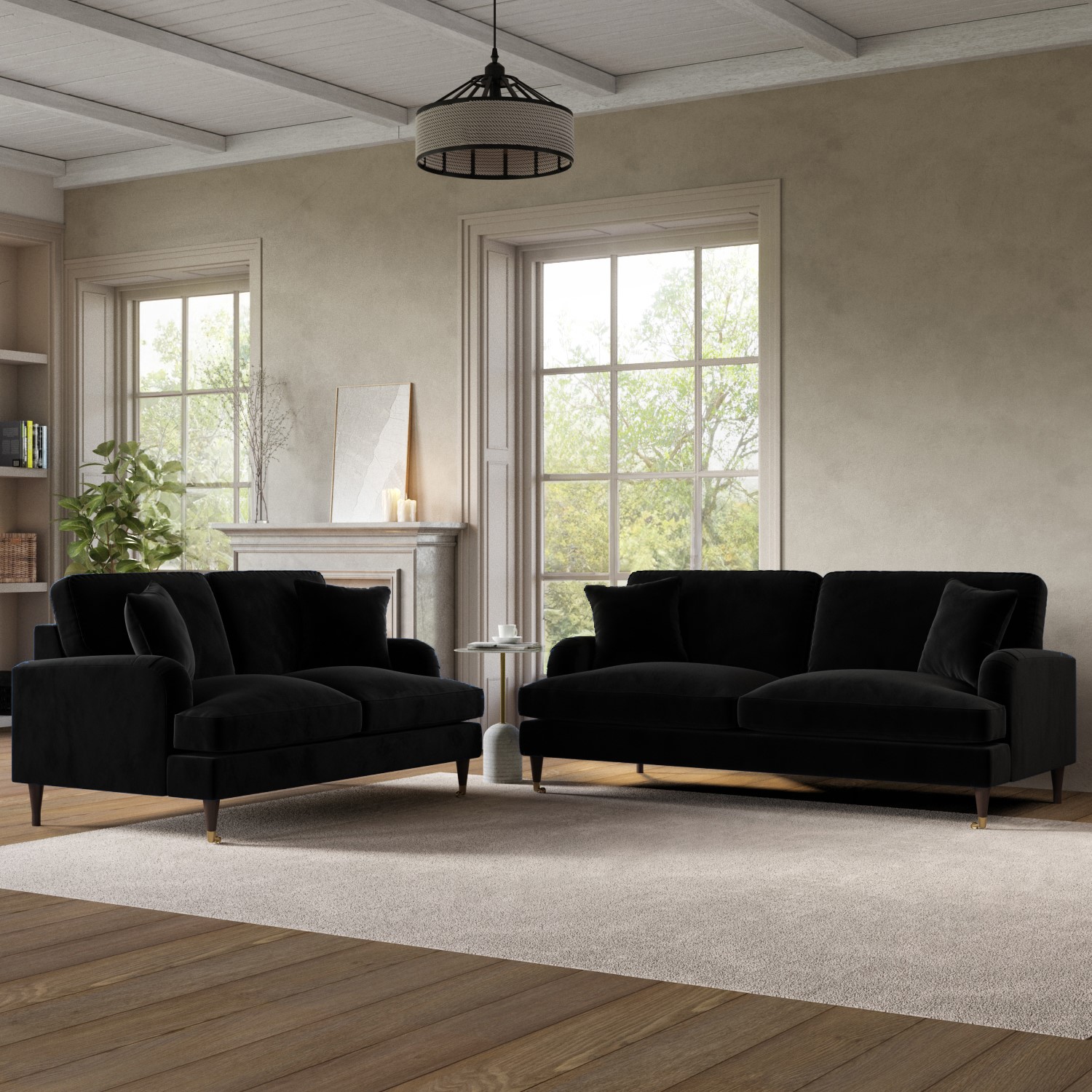 Photo of Black velvet 3 seater & 2 seater sofa set - payton