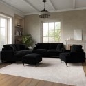 BUN/SOF124/92720 Black Velvet 3 Piece Sofa Set - Payton