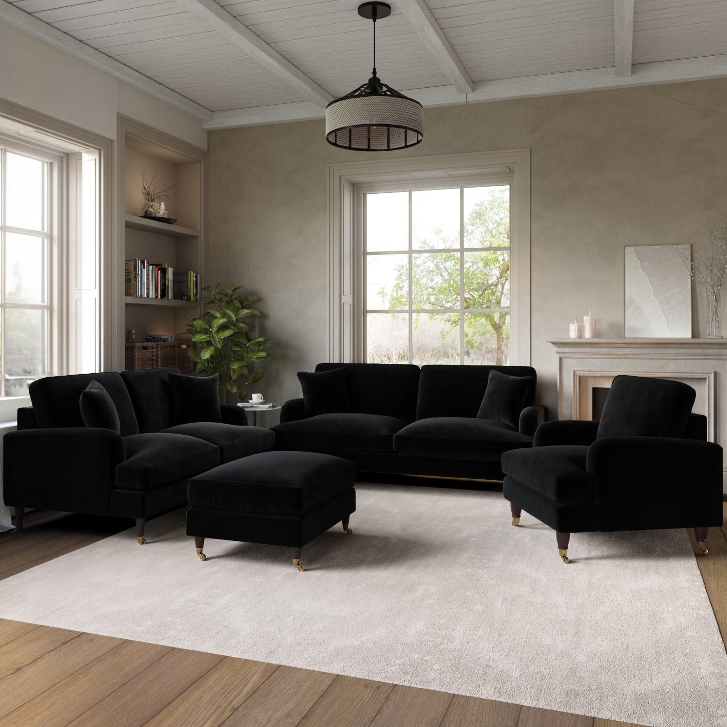 Velvet 3 Piece Sofa Set