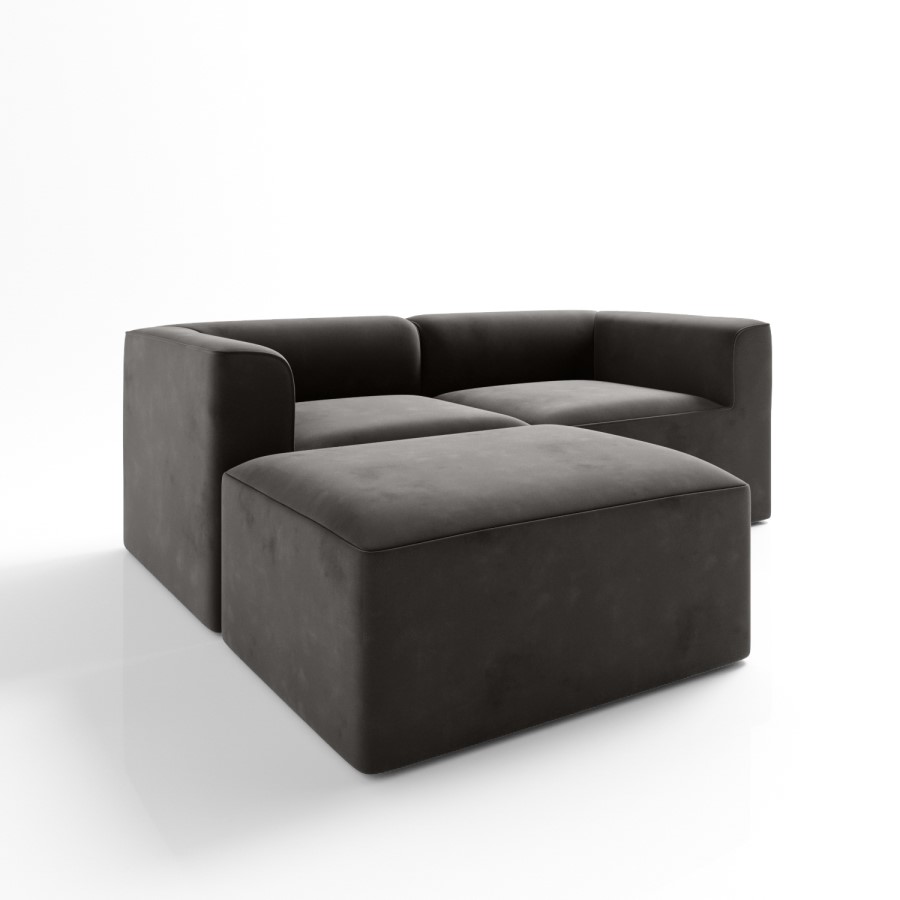 3 Seater Left Hand Facing L Shaped Modular Sofa in Grey Velvet- Hendrix