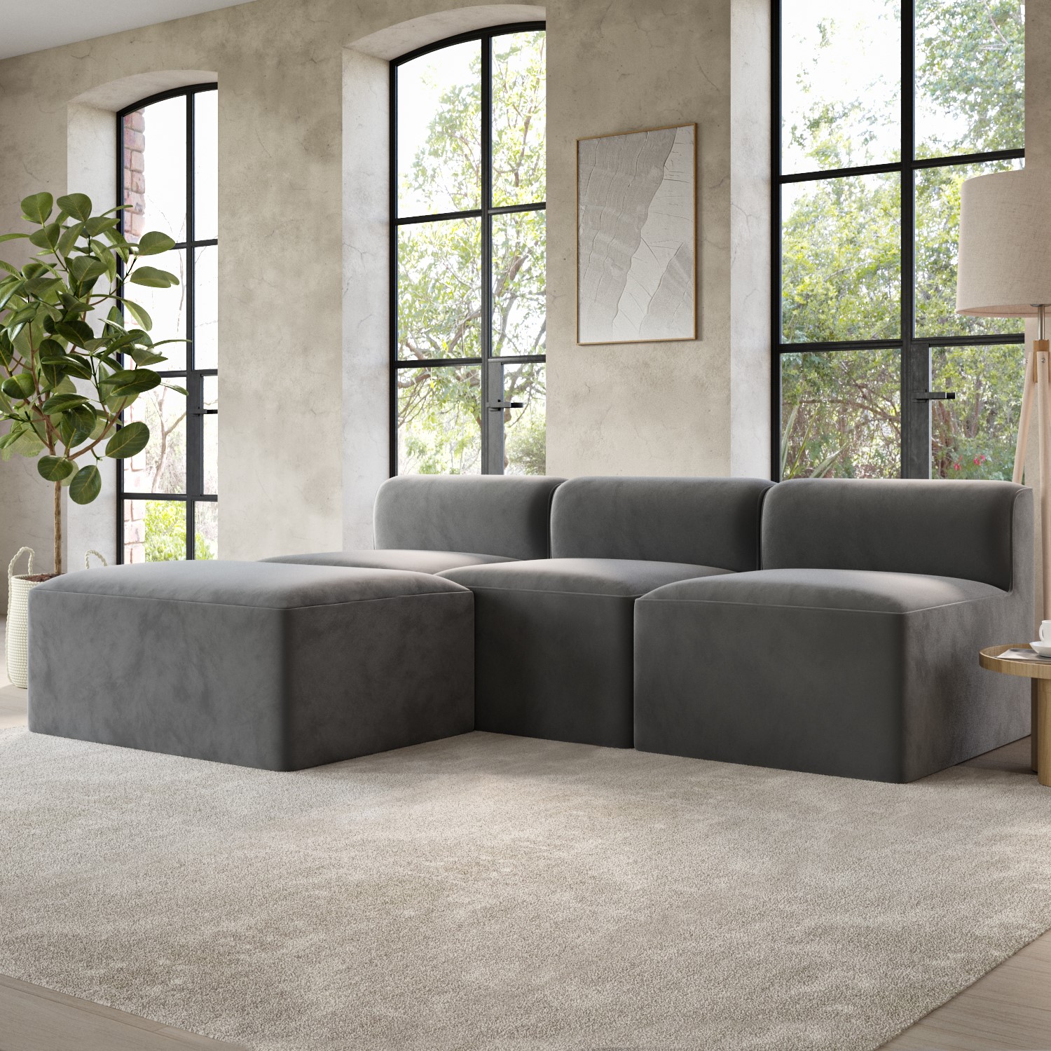 Photo of Grey velvet l shaped modular sofa - seats 3 - hendrix