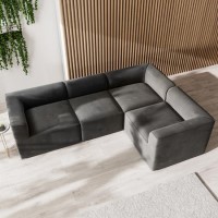 Grade A1 - 4 Seater Right Hand Facing Corner Modular Sofa in Grey Velvet - Hendrix