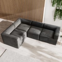 4 Seater Left Hand Facing Corner Modular Sofa in Grey Velvet - Hendrix