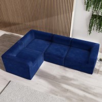 4 Seater Left Hand Facing Corner Modular Sofa in Navy Blue Velvet - Hendrix