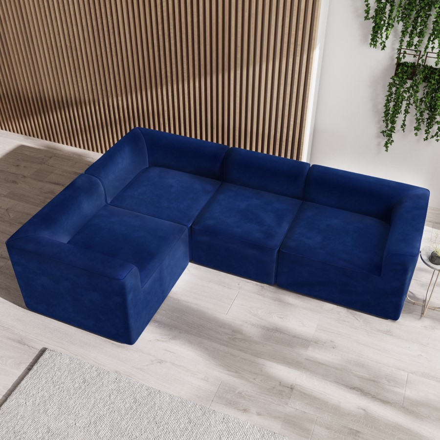 4 Seater Left Hand Facing Corner Modular Sofa in Navy Blue Velvet - Hendrix
