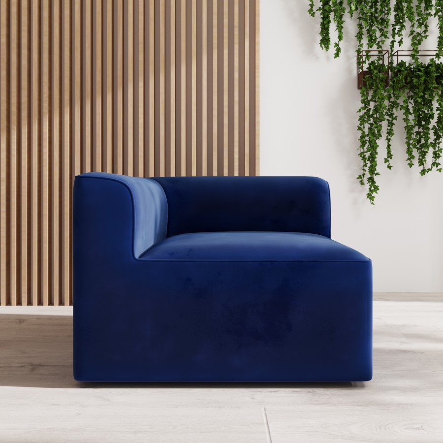 4 Seater Left Hand Facing Corner Modular Sofa in Navy Blue Velvet - Hendrix