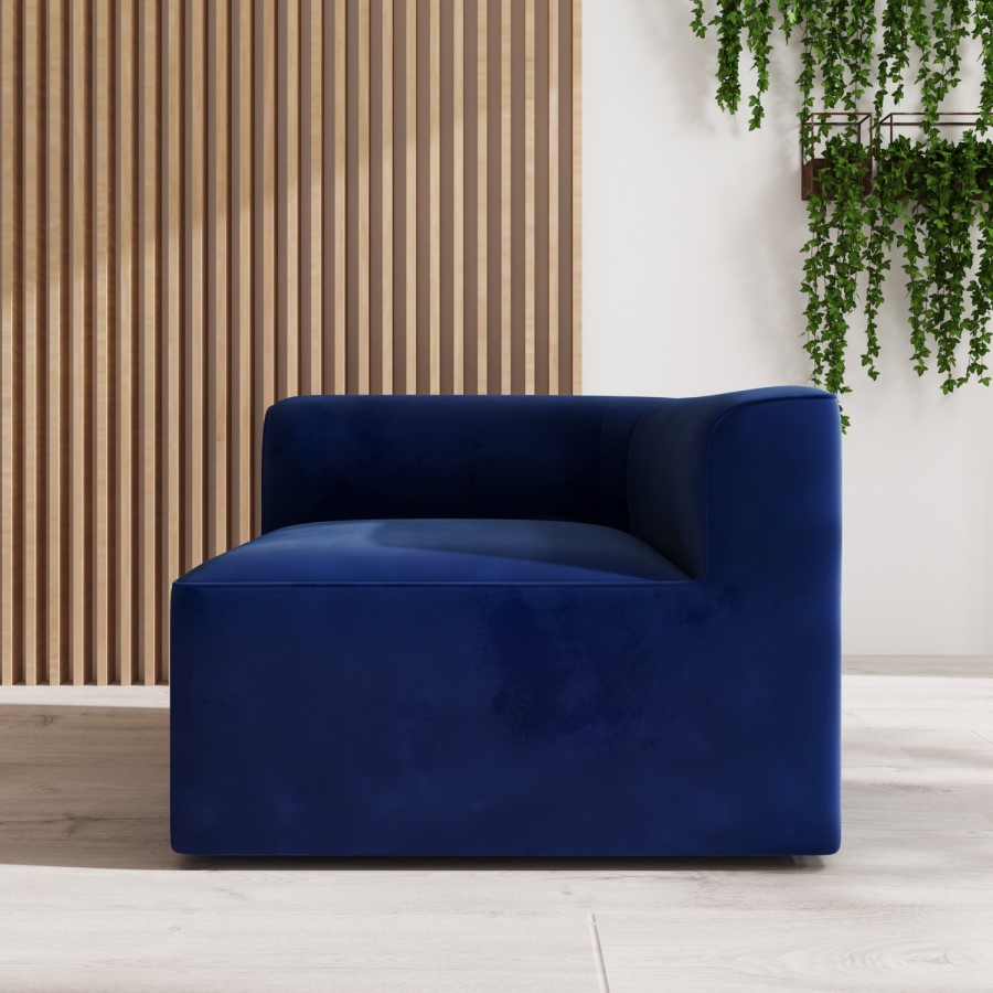 4 Seater Left Hand Facing Corner Modular Sofa in Navy Blue Velvet - Hendrix