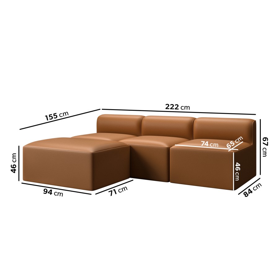 Tan Faux Leather Corner Sofa - Seats 3 - Hendrix