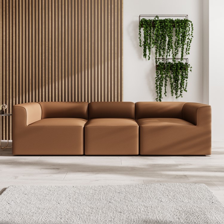 Tan Faux Leather 4 Seater Modular Sofa - Hendrix