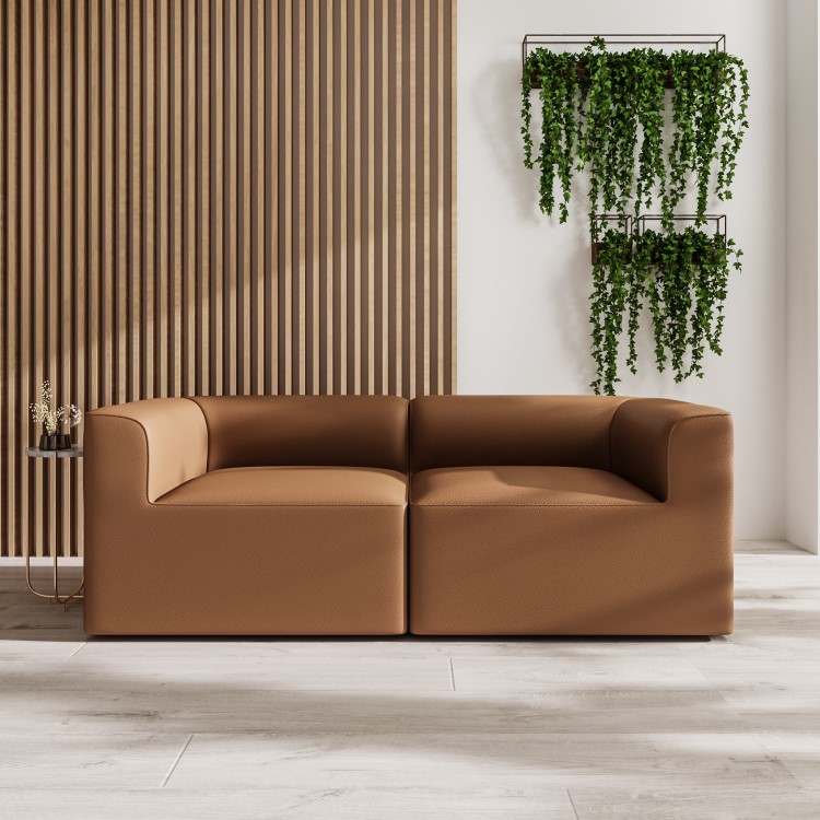 Tan Faux Leather 3 Seater Modular Sofa - Hendrix