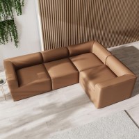 4 Seater Right Hand Facing Corner Modular Sofa in Tan Faux Leather - Hendrix
