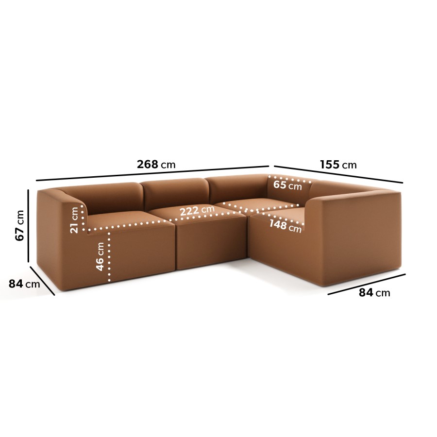 4 Seater Right Hand Facing Corner Modular Sofa in Tan Faux Leather - Hendrix