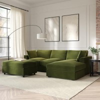 Right Hand Corner Sofa and Footstool Set in Green Velvet - August