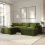 Right Hand Chaise Corner Sofa and Footstool Set in Green Velvet - August