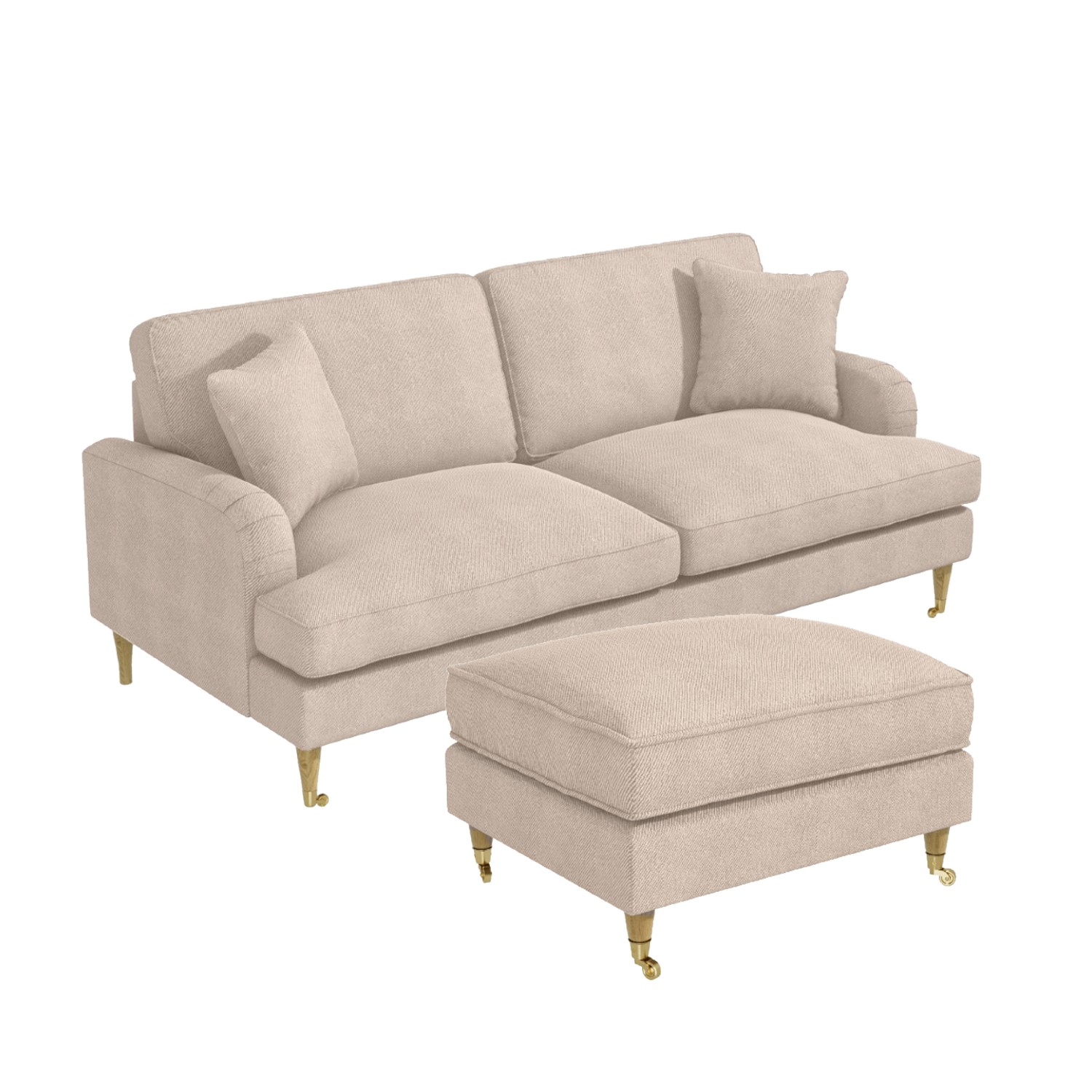 Payton Beige Fabric 3 Seater Sofa And Footstool Set