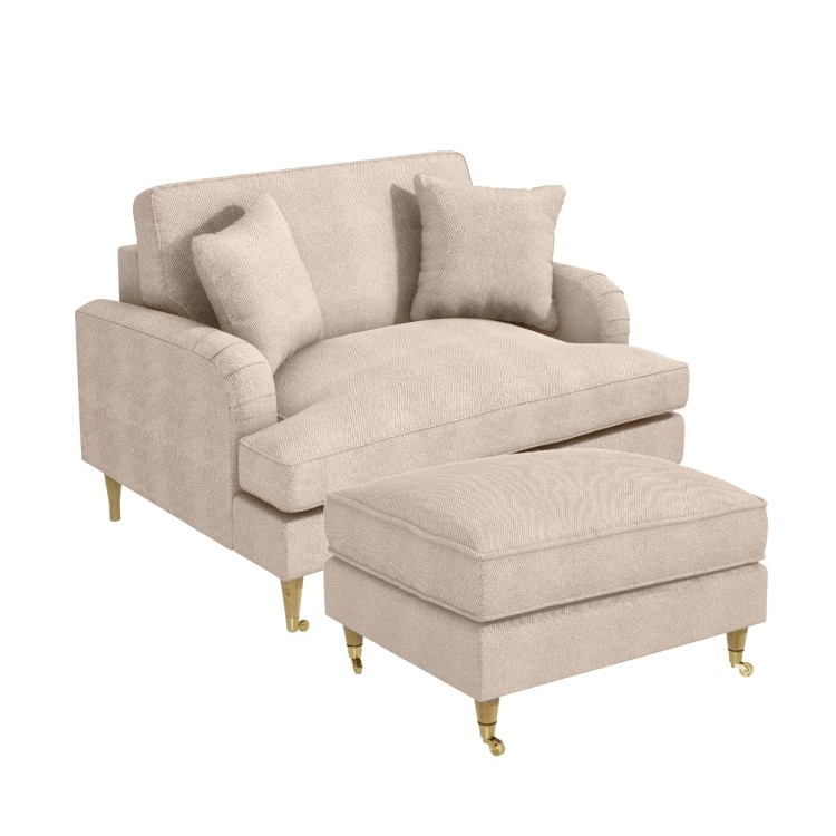 Beige Fabric Love Seat and Footstool - Payton