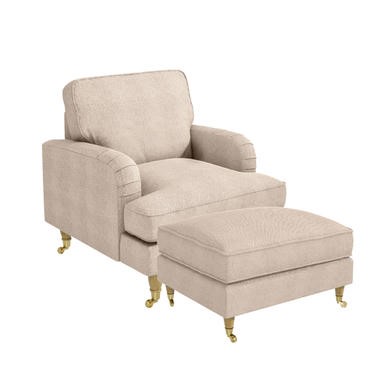 Beige Fabric Armchair and Footstool - Payton