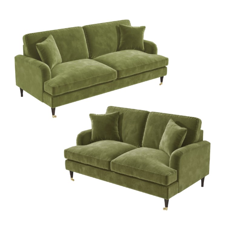 Olive Green Velvet Sofa Set - Payton