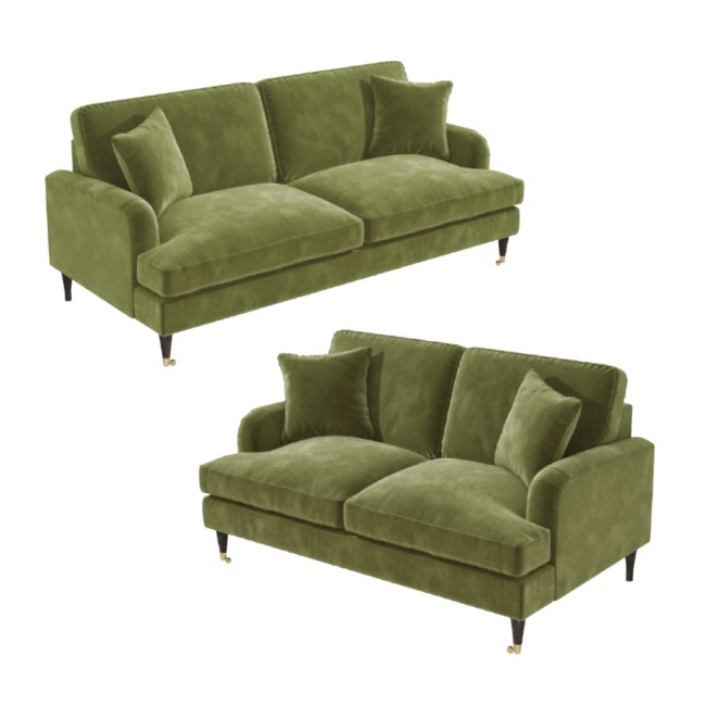 Olive Green Velvet 3 & 2 seater Sofa Set - Payton