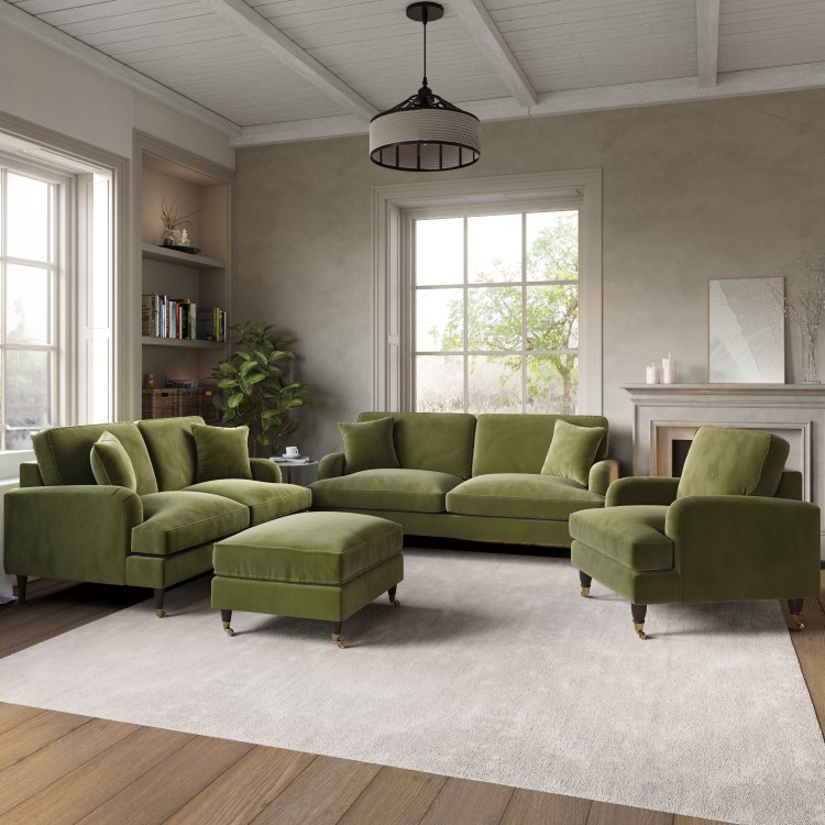 Olive Green Velvet 3 Piece Sofa Set - Payton