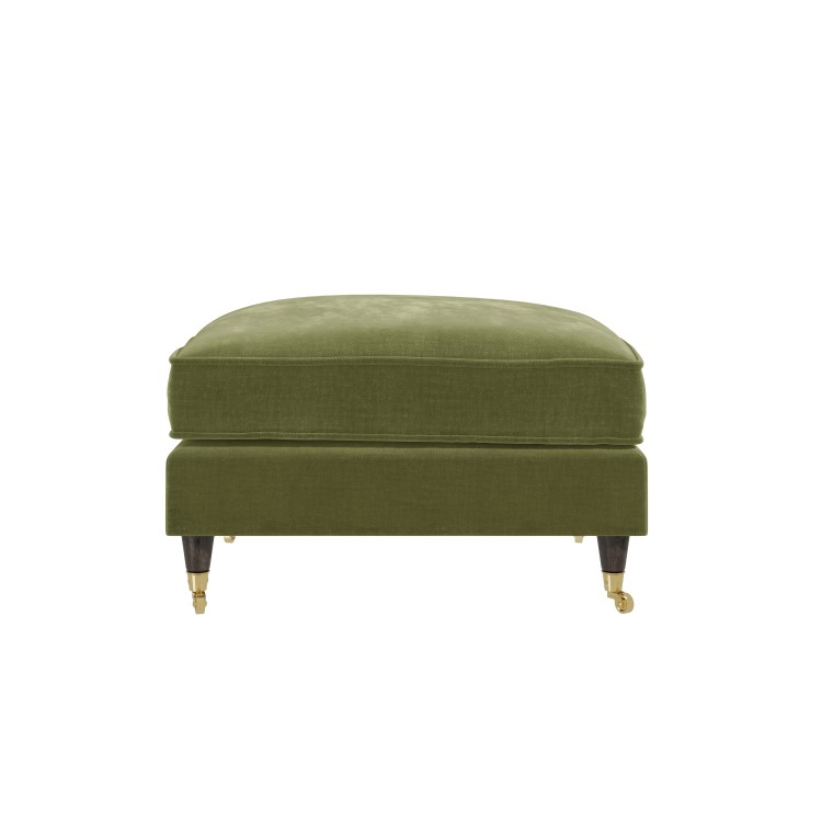 Olive Green Velvet 2 Sofas and Footstool - Payton