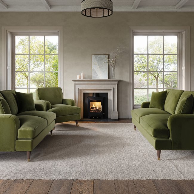 Olive Green Velvet 3 Piece Sofa Set - Payton