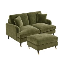 Olive Velvet Sofa and Footstool Set - Payton