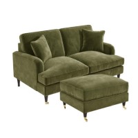Olive Velvet Sofa and Footstool Set - Payton Olive Velvet Sofa and Footstool Set - Payton