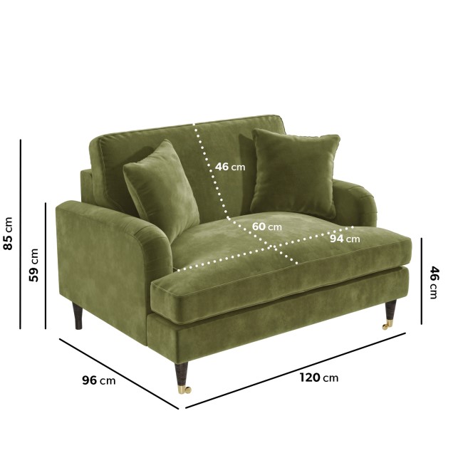 Olive Green Velvet Love Seat and Footstool - Payton