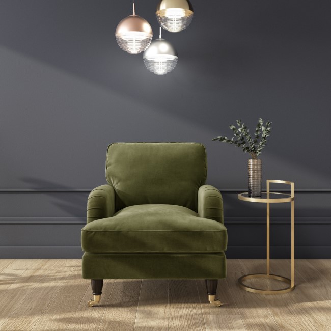 Olive Velvet Armchair and Footstool - Payton