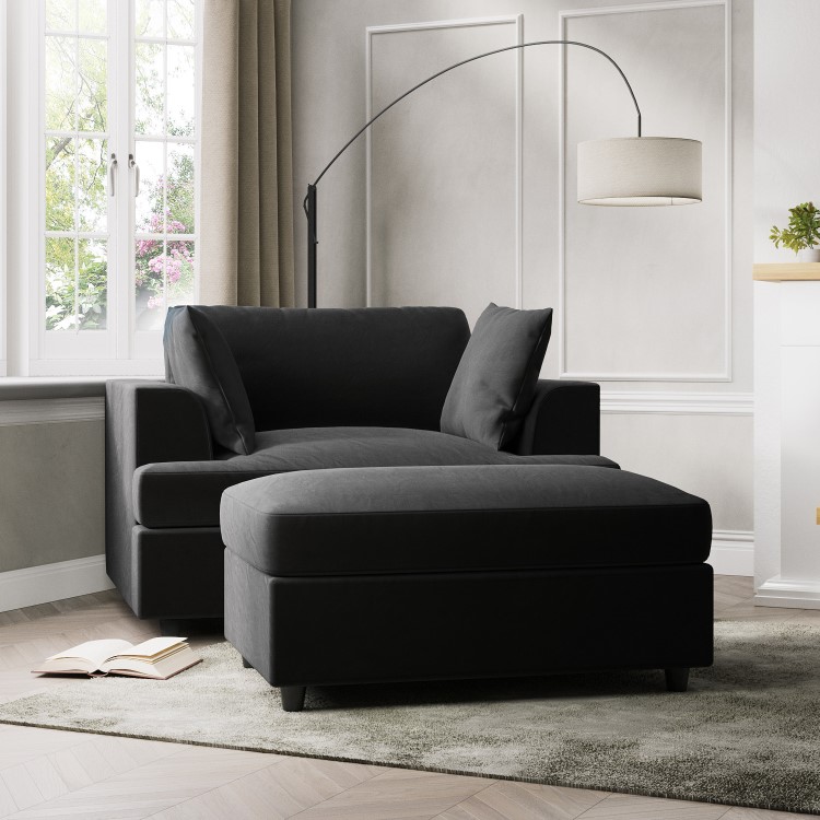 Charcoal Velvet Love Seat and Footstool Set - August 