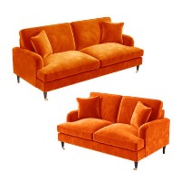 Orange Velvet Sofa Set - Payton