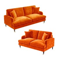 Orange Velvet Sofa Set - Payton Orange Velvet Sofa Set - Payton
