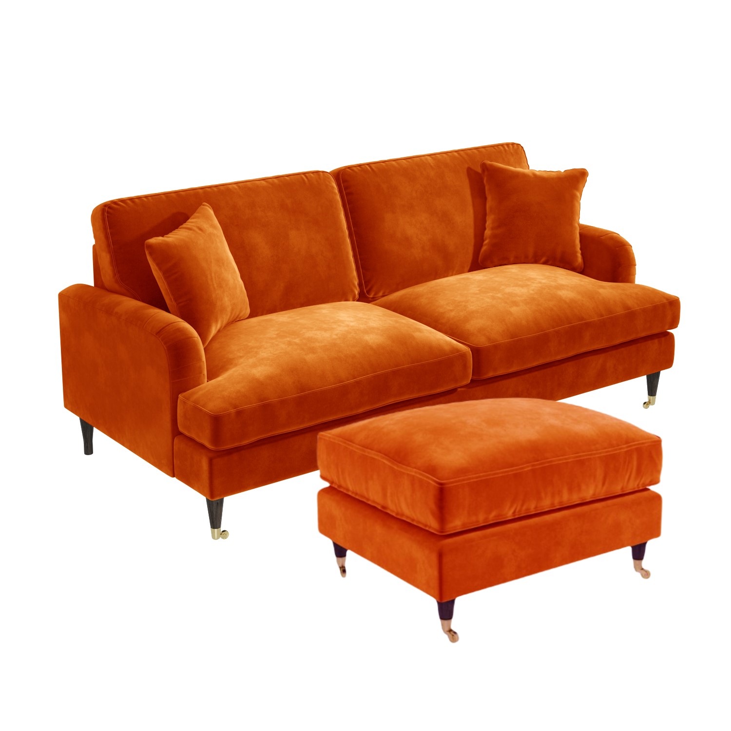 Payton Orange Velvet Sofa And Footstool Set
