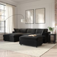 Left Hand Corner Sofa and Footstool Set in Grey Velvet - August