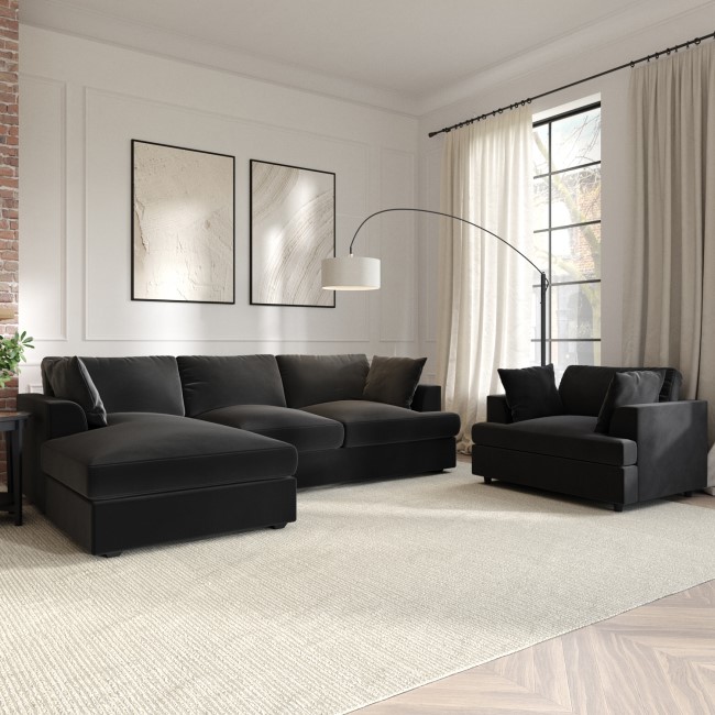 Left Hand Corner Sofa and Love Seat Set in Grey Velvet - August