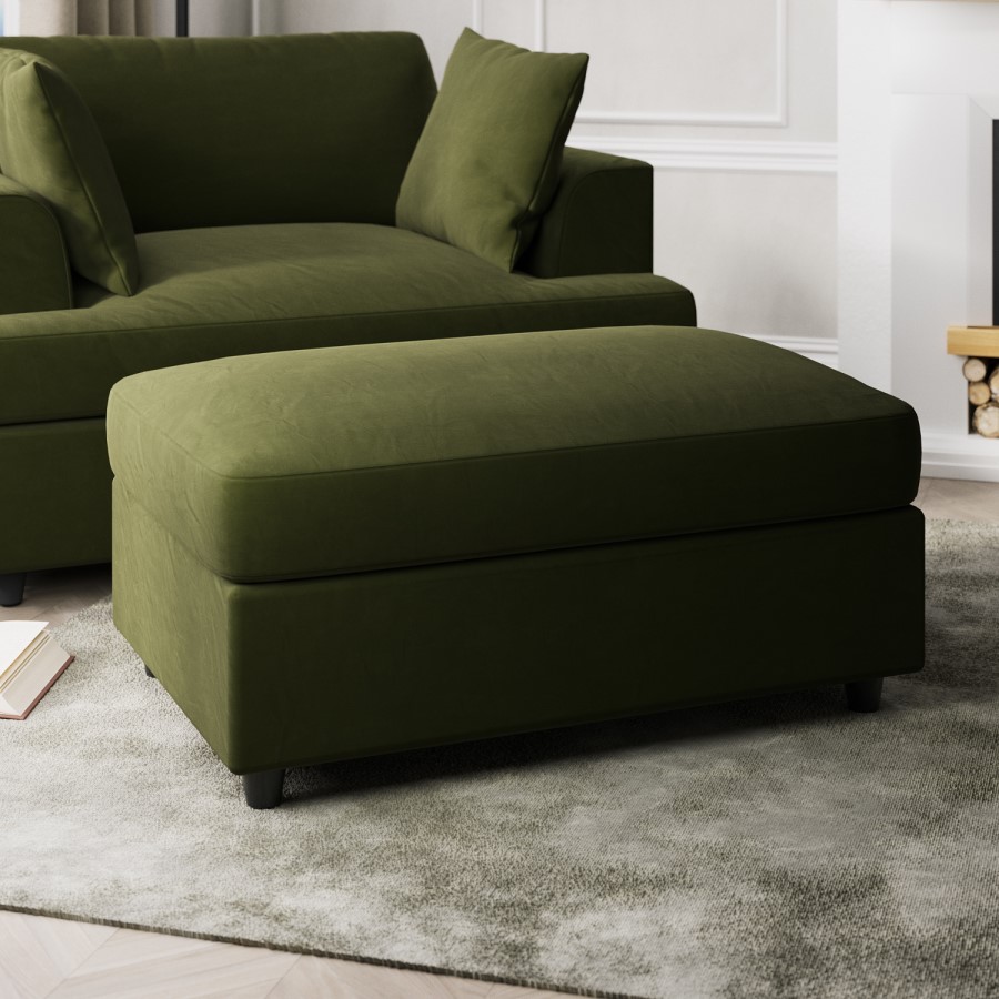 Right Hand Chaise Corner Sofa and Footstool Set in Green Velvet - August