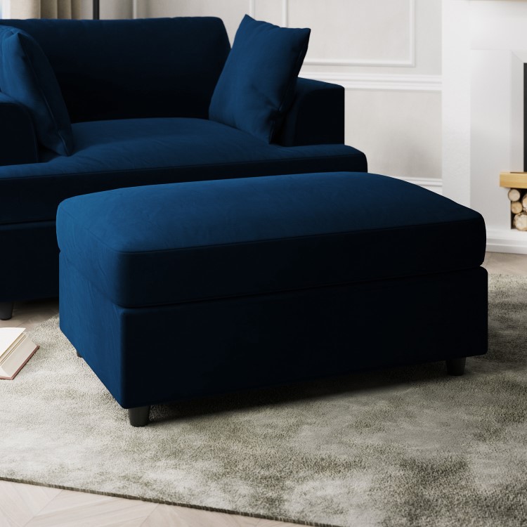 Right Hand Chaise Corner Sofa and Footstool Set in Navy Velvet- August