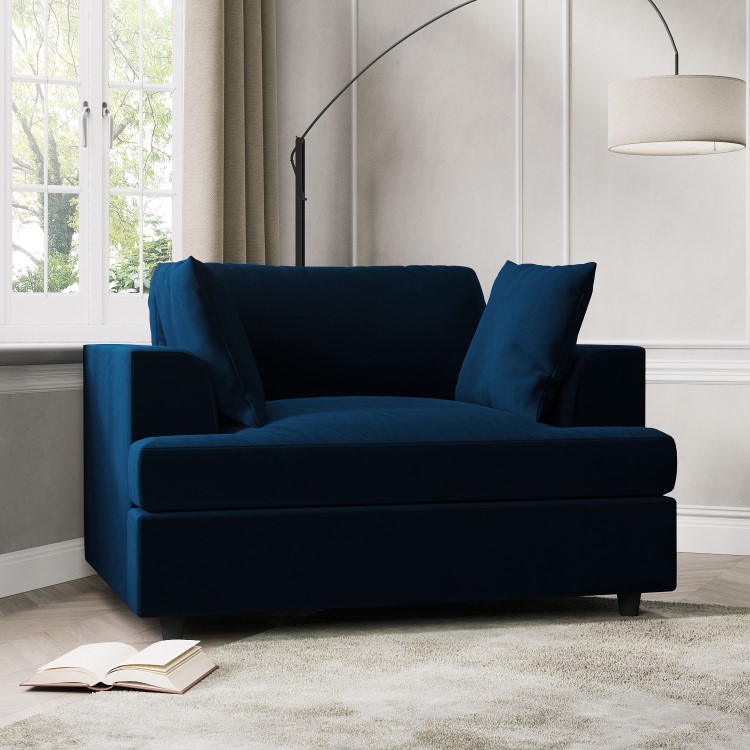 Left Hand Corner Sofa and Love Seat Set in Navy Velvet - August